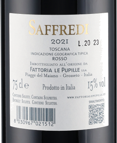 Saffredi Maremma Toscana IGT 2021 Le Pupille