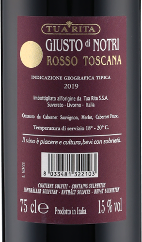 Giusto di Notri Rosso Toscana IGT 2019 Tua Rita