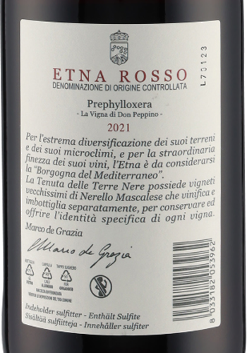 Etna Rosso DOC Prephylloxera Don Peppino 2021 Terre Nere