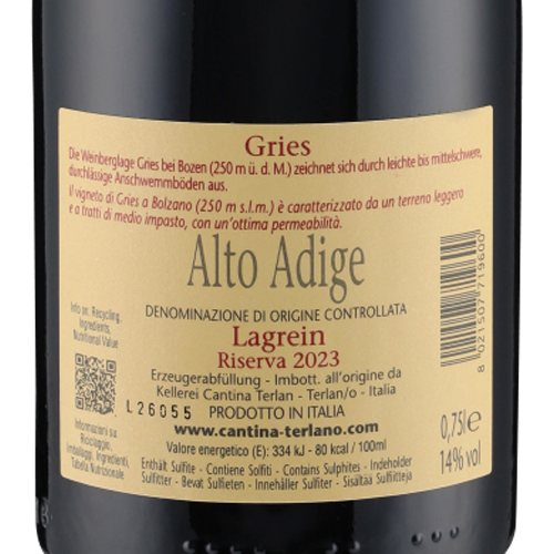 Gries Lagrein Risverva Alto Adige DOC 2023 Cantina Terlan