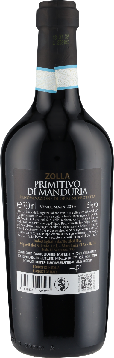 Primitivo di Manduria Zolla DOP 2024 Vigneti del Salento
