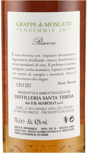 Grappa Moscato Apres 5 Jahre 42° Marolo 700ml
