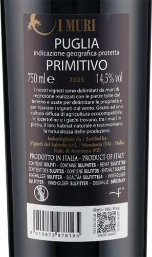 Primitivo Puglia I Muri IGP 2025 Vigneti del Salento