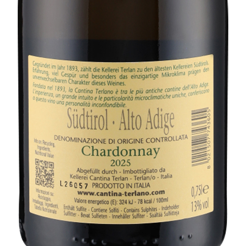 Chardonnay Alto Adige DOC 2025 Cantina Terlan