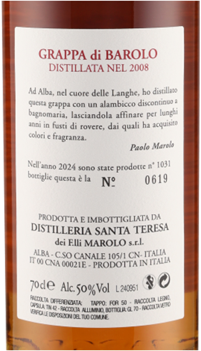 Grappa Barolo 15 Anni 50° Marolo 700ml