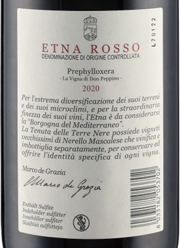 Etna Rosso DOC Prephylloxera Don Peppino 2020 Terre Nere
