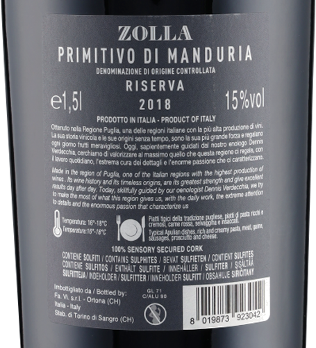 Primitivo di Manduria Riserva ZOLLA DOP 2018 1.5 L