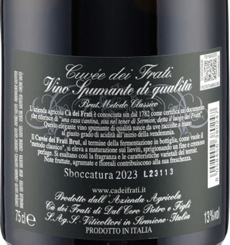 Vino Spumante Brut Metodo Classico Ca dei Frati
