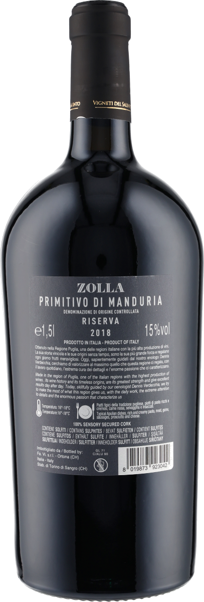 Primitivo di Manduria Riserva ZOLLA DOP 2018 1.5 L