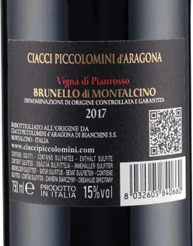 Brunello di Montalcino DOCG Vigna di Pianrosso 2017 Ciacci