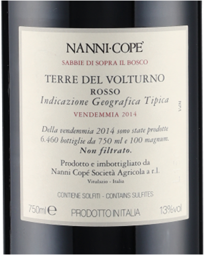 Sabbie di Sopra il Bosco Terre del Volturno IGT 2014 Copé