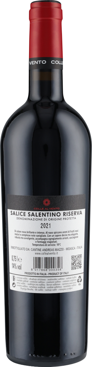Salice Salentino Riserva DOP Lena 2021 Colle al Vento