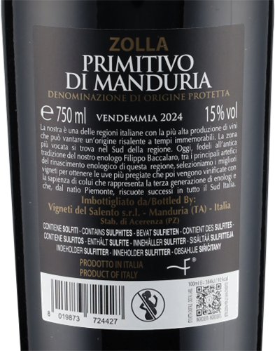 Primitivo di Manduria Zolla DOP 2024 Vigneti del Salento