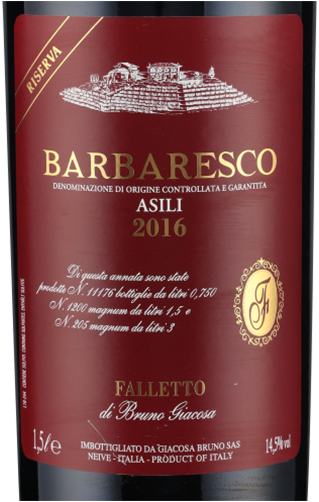Barbaresco DOC Asili Riserva Etichetta Rossa 2016 1.5 L Giacosa