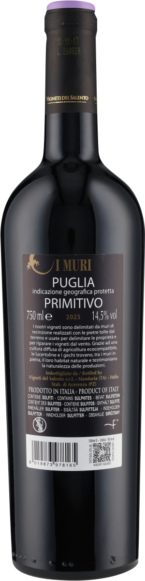 Primitivo Puglia I Muri IGP 2025 Vigneti del Salento