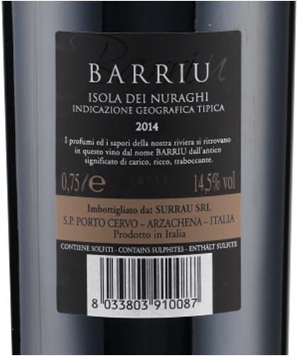 Barriu Isola dei Nuraghi IGT 2014 Surrau